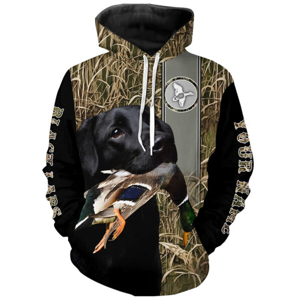 Black Labrador Duck Hunting with Dog Waterfowl Camo Custom Name All Over Printed Shirts Personalized Gifts Hoodie ND