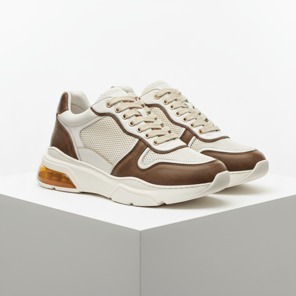 Retroflow Air-Cushion Trainers – Beige & Chestnut Brown